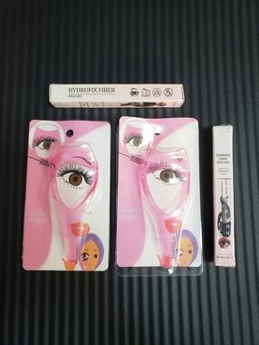 New! Set Of 2 Pink Eyelash Makeup Gadgets with 2 Hydrofix Fiber Mascaras